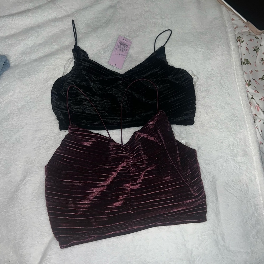 Velvet black and burgundy cropped tanks